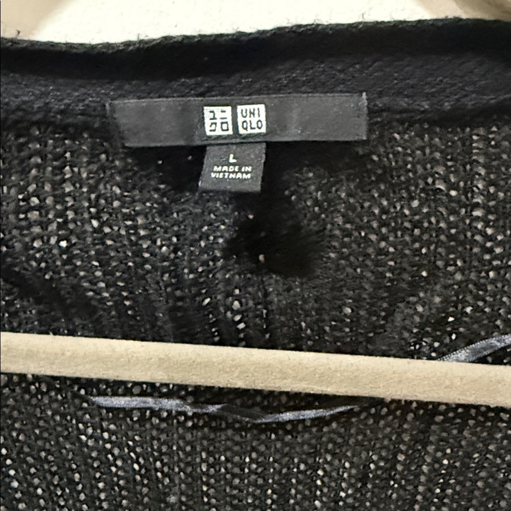 2 Cardigans Laura Scott Taupe Open-Front Lightweight and black Uniqlo Size Large - Picture 8 of 9